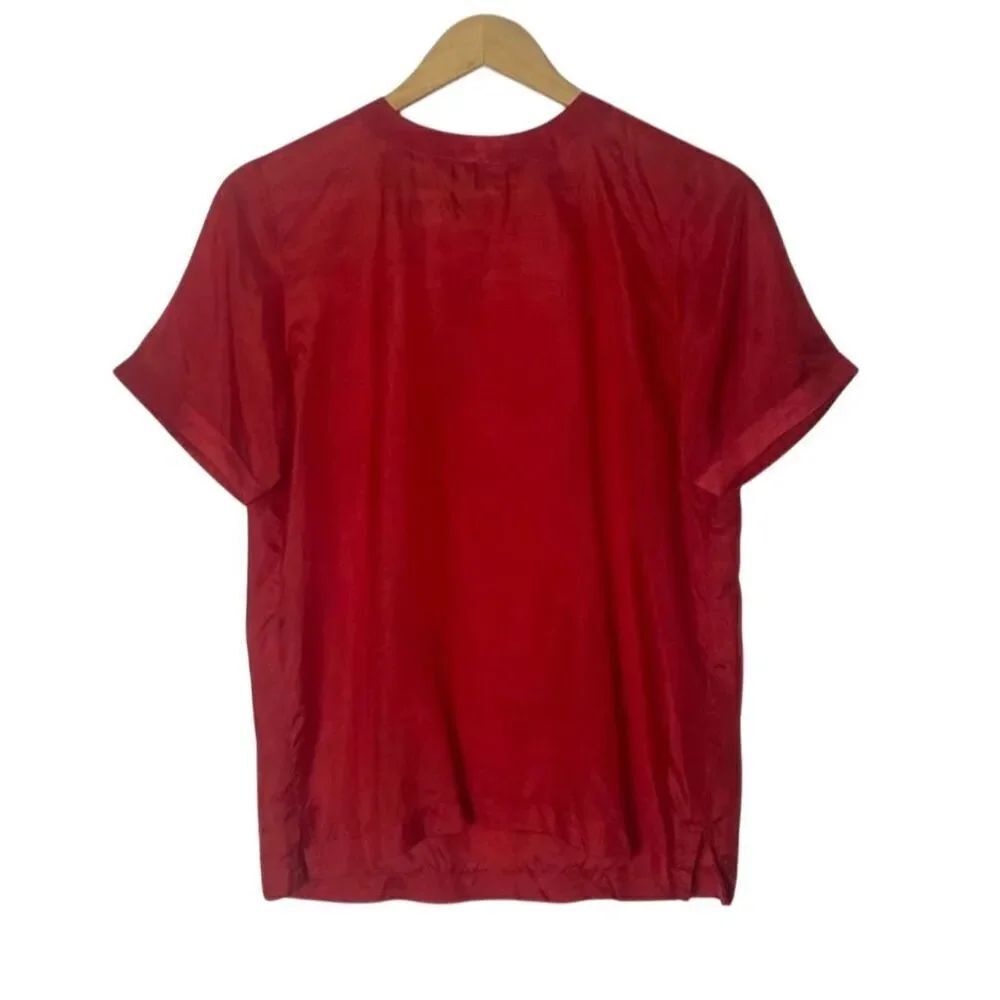 Maurada Women's Red Silk Short Sleeve Blouse Size S Casual